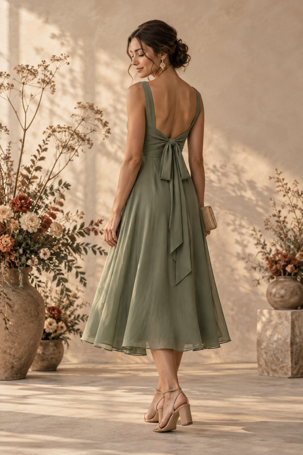 Referencia de vestido verde salvia elegante